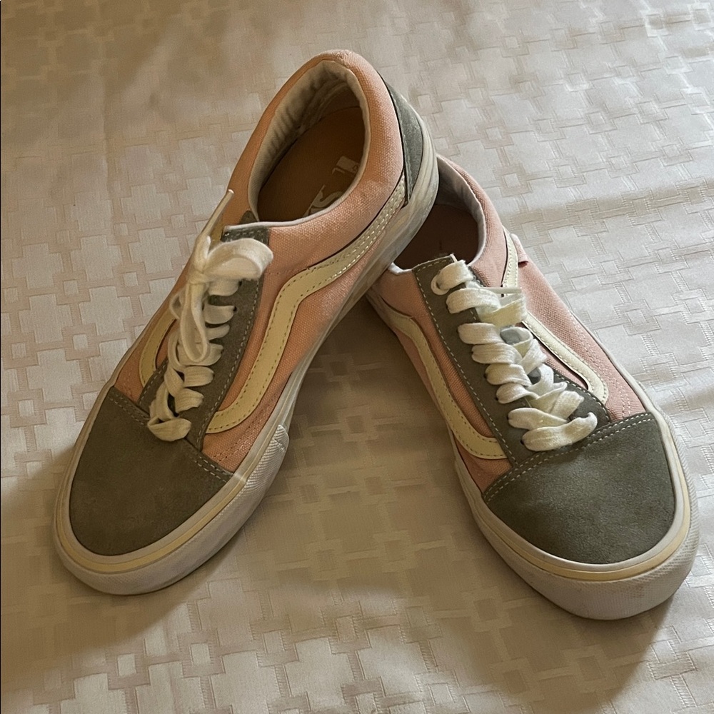 Vans Women's Pastel Pink and Olive Sneakers